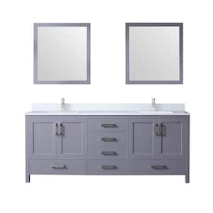 Jacques 80 in. W x 22 in. D Dark Grey Double Bath Vanity, White Quartz Top, Faucet Set, and 30 in. Mirrors