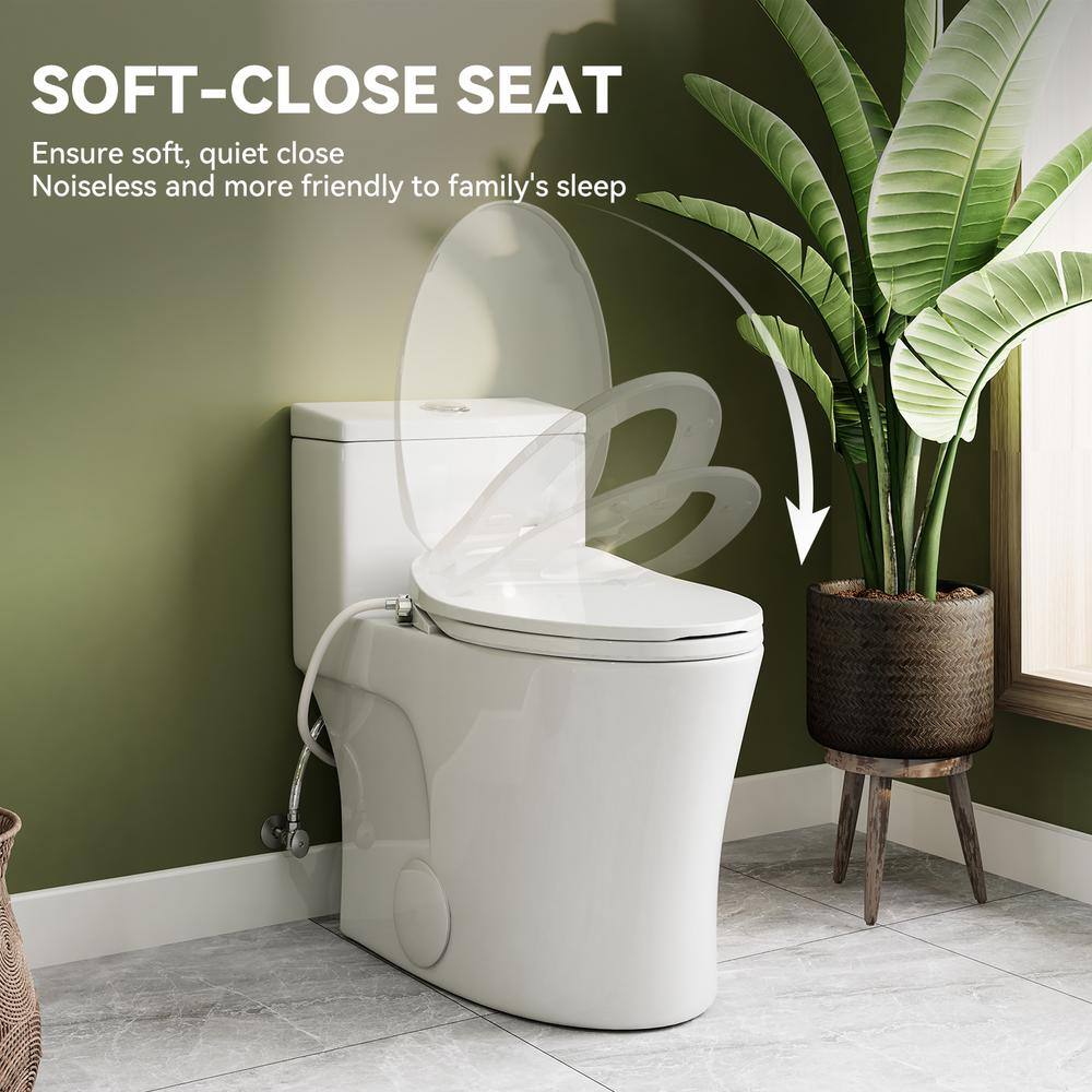 White Porcelain Elongated Dual Flush ADA Toilet with Bidet Seat