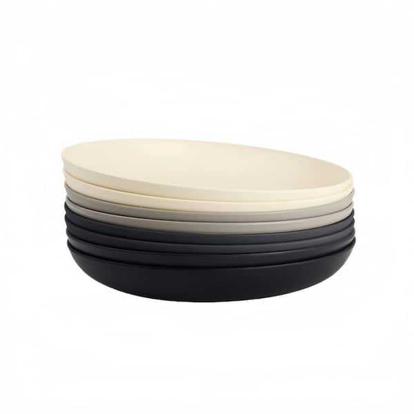 GreyStone 9 in. Deep Dinner Plates Set of 8 Alternative Plastic Plates Microwave Dishwasher Safe Wheat Straw Plates