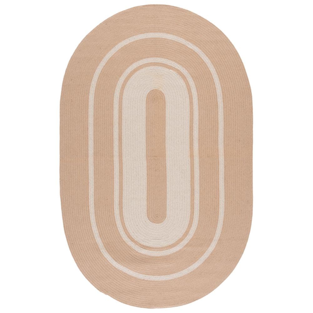 Braided 5 ft. x 8 ft. Natural/Ivory Striped Solid Border Oval Area Rug price history on PriceWatchPro
