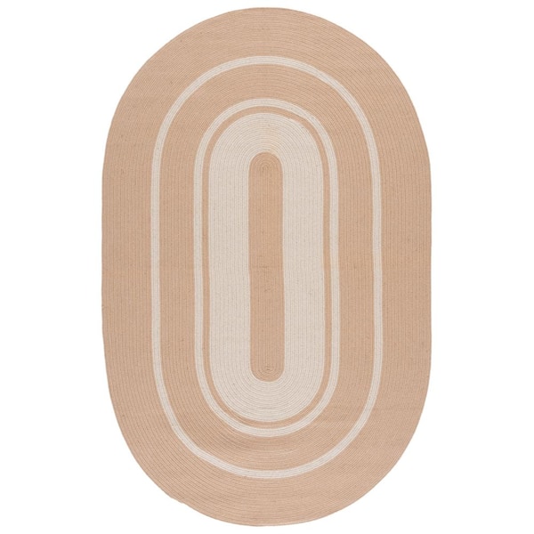 Braided 5 ft. x 8 ft. Natural/Ivory Striped Solid Border Oval Area Rug