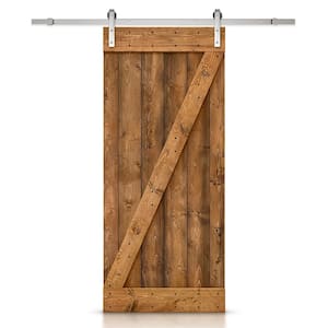 30 in. x 84 in. Z Bar Walnut Stained Solid DIY Knotty Pine Wood Interior Sliding Barn Door with Sliding Hardware Kit
