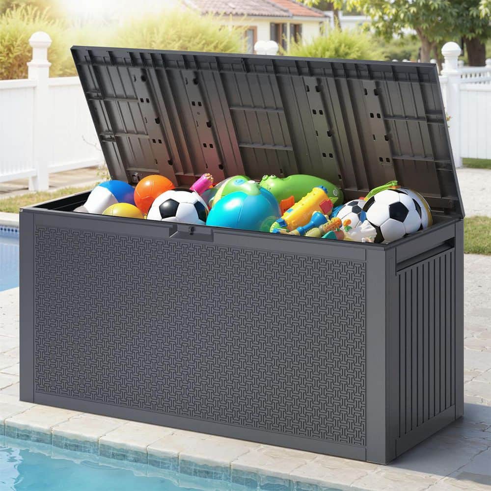 BTMWAY 90 Gal. Dark Gray Upgraded Resin Deck Box, All-Weather Fall