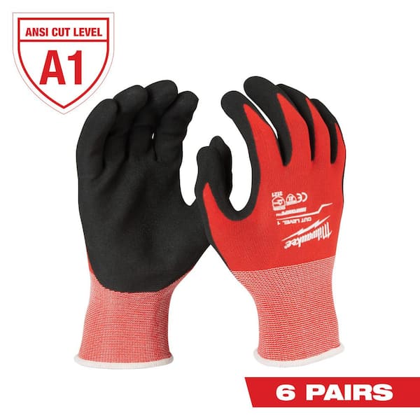 Milwaukee Large Red Nitrile Level 1 Cut Resistant Dipped Work Gloves  (6-Pack) 48-22-8902P - The Home Depot