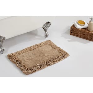 Shaggy Border Collection Rug Beige 17 in. x 24 in. 100% Cotton Bath Rug