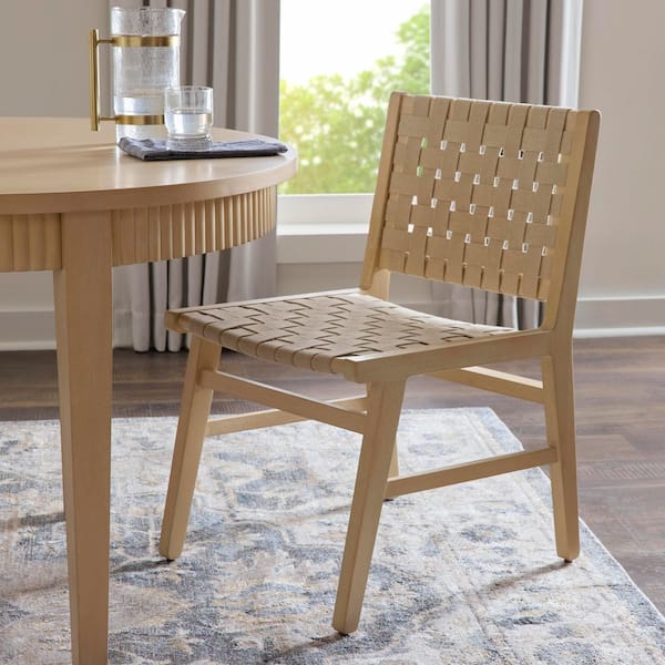 Idlewood Cerused White Oak Solid Wood Dining Chairs with Woven Fabric Seat (Set of 2)