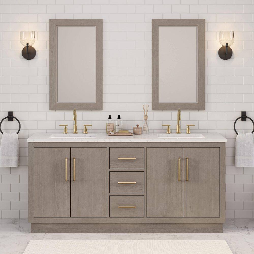 Hugo 72'' Gray Oak Double Vanity with Marble Top