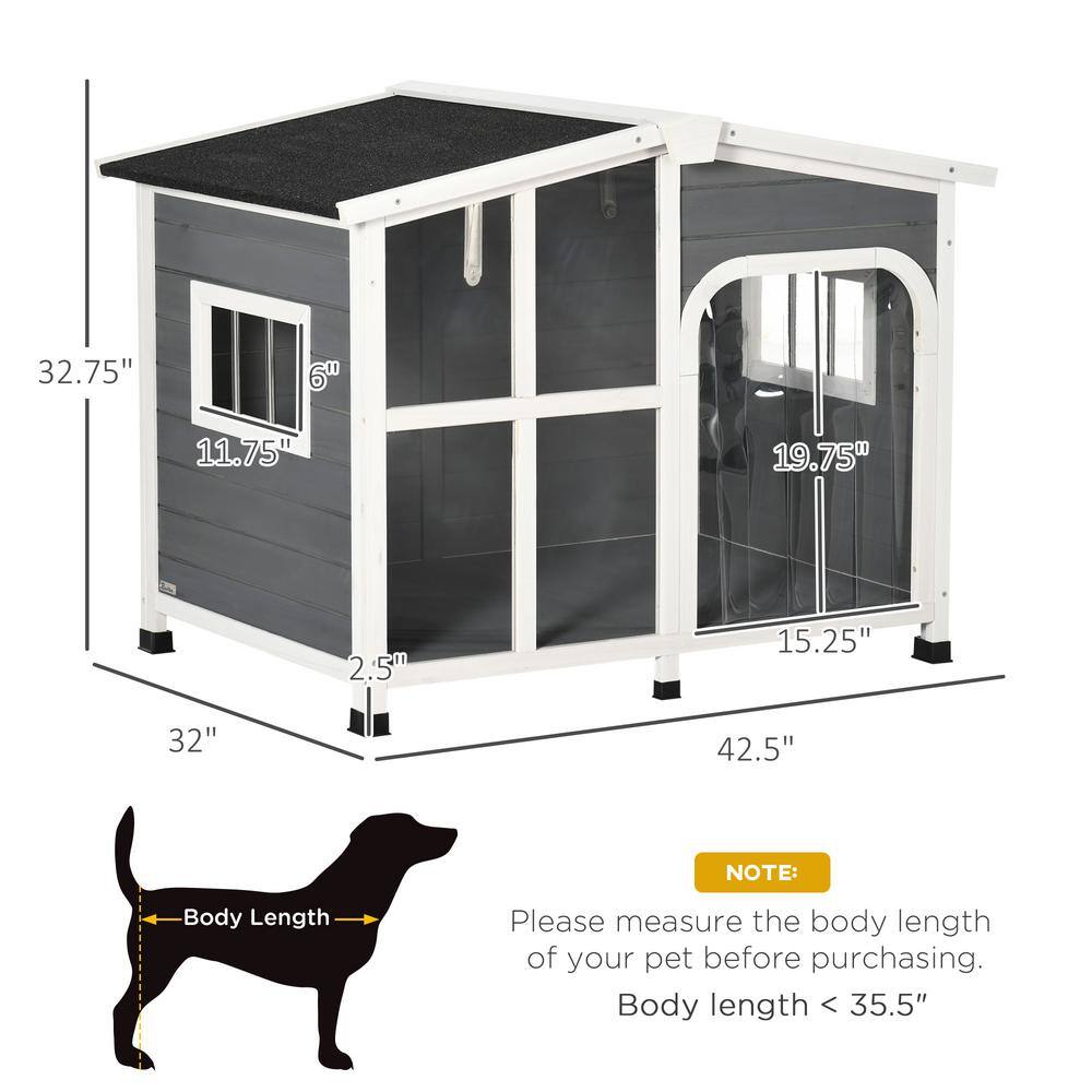Large Storm Gray and White Wooden Dog House with Openable Roof