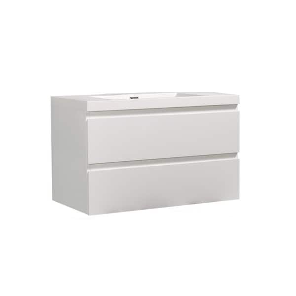 WELLFOR 35.4 in. W x 18.9 in. D x 22.5 in. H Bath Vanity in White with White Vanity Top with White Basin
