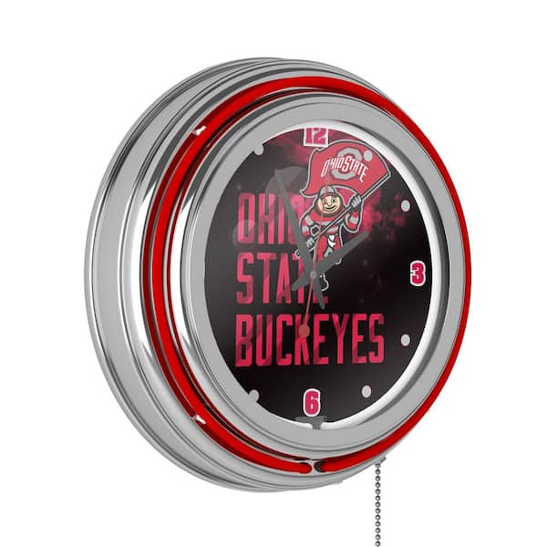 The Ohio State University Red Smoking Brutus Lighted Analog Neon Clock