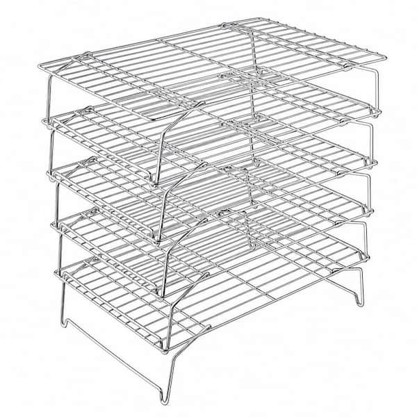 Silver Stainless Steel 5-Tier Collapsible Cooling Rack Easy Clean Stackable Rack for Cooking Baking Roasting Grilling