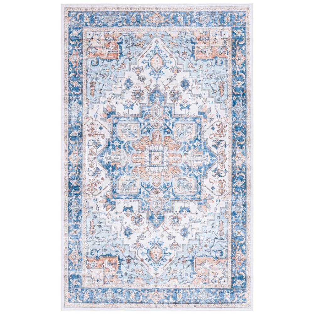 SAFAVIEH Arizona Patina Blue/Beige 6 ft. x 9 ft. Distressed Border ...