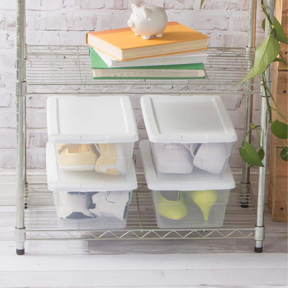 Clear Plastic Stackable Storage Box with White Lid, 14 in