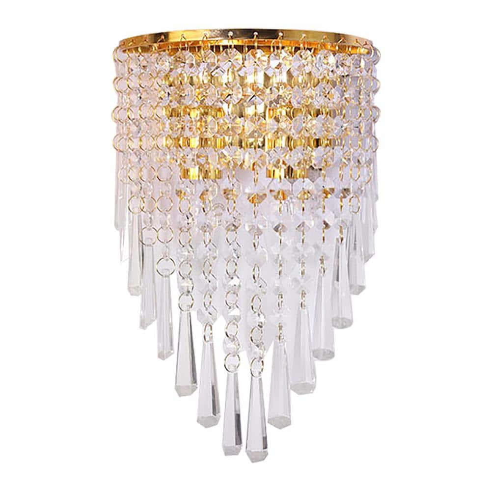 OUKANING 7.5 in. 2-Light Gold Modern K9 Crystal Wall Sconce with Clear ...