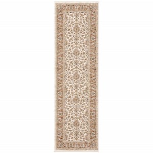 Rust and Ivory 2 ft. x 8 ft. Oriental Power Loom Stain Resistant Fringe with Runner Rug