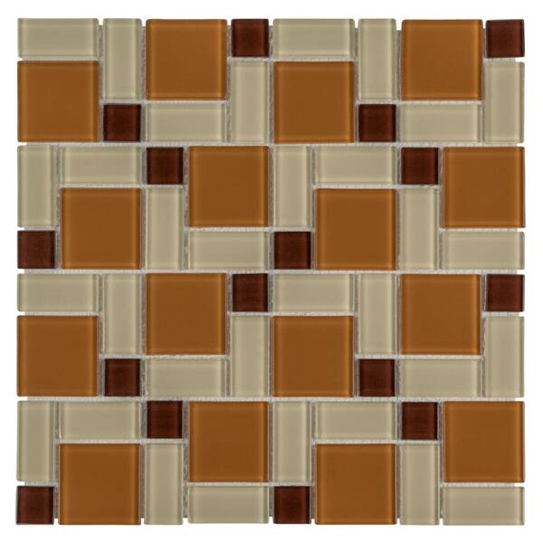 Merola Tile Spectrum Block Suntan 11-3/4 in. x 11-3/4 in. x 5 mm Glass Mosaic Tile