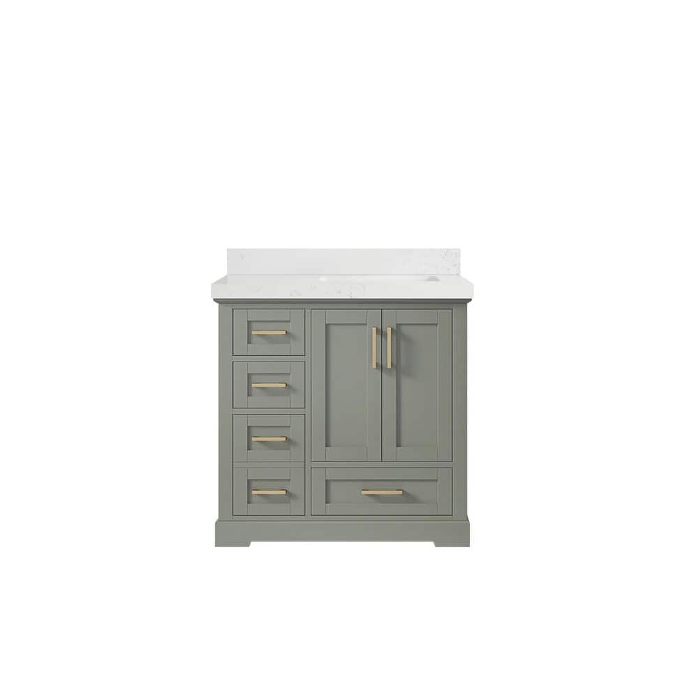 Boston 36" Evergreen Solid Wood Bathroom Vanity with Empira Quartz Top
