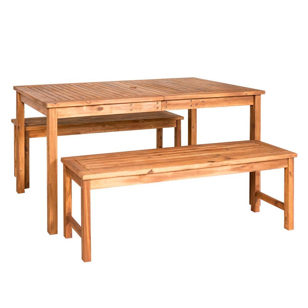 Brown Curved Acacia Wood Patio Dining Set for 4
