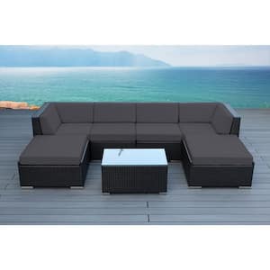 Ohana Black 7-Piece Wicker Patio Seating Set with Sunbrella Coal Cushions