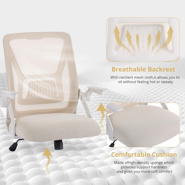 Office Chair for Computer Task Work Fabric Swivel Ergonomic Task Chair in Beige Mesh Lumbar Support with Adjustable Arms