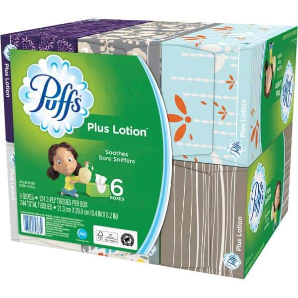 Puffs Plus Lotion Facial Tissue, 2-Ply - 6 - 124 tissue box [744 tissues]