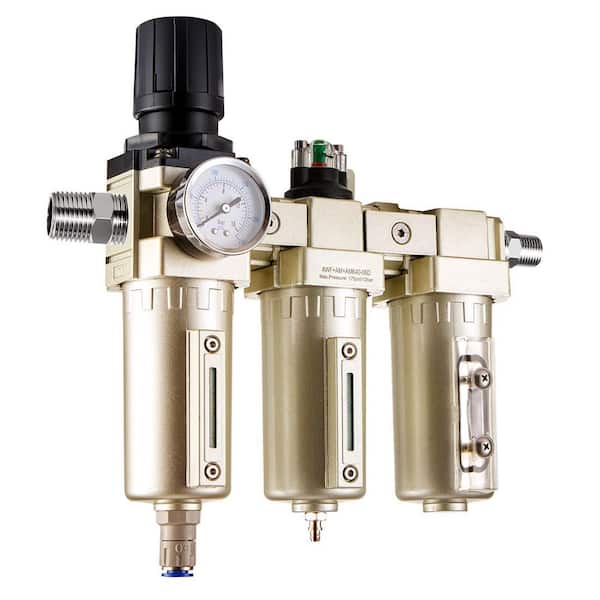 Air Compressor Filter Regulator, 3/4 in. NPT 3-Stage 5μm and 0.3μm and 0.1μm Air Drying System with Micron Filters