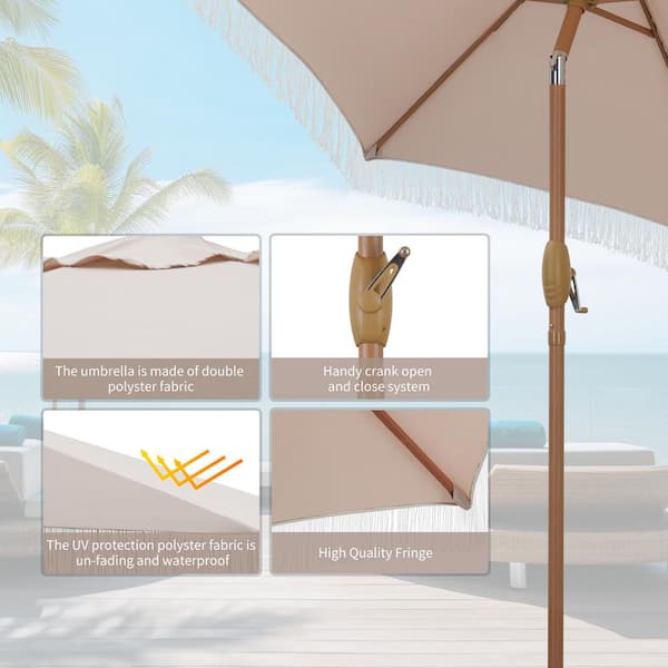 Ainfox 7.38 ft. Outdoor Patio Wood Beach Umbrella With