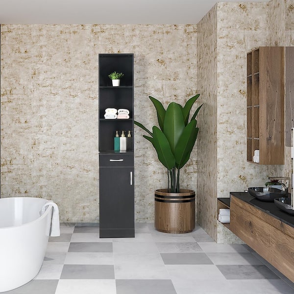 13.3 in. W x 12.3 in. D x 70.2 in. H Black Linen Cabinet