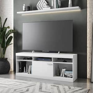 61 in. W White Entertainment TV Stand with 2 open storage, Fits TV'S up to 61 in.