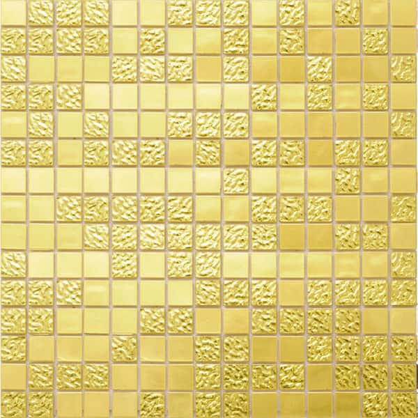 Apollo Tile Mingles 4" x 6" Glossy Gold Yellow Glass Mosaic Uniform square Wall and Floor Sample Tile 0.13 sq. ft./Piece (1-Pack)