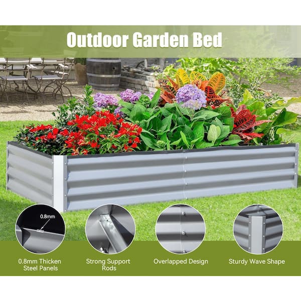 6 ft. x 3 ft. x 1 ft. Sliver Galvanized Steel Rectangular Outdoor Raised Garden Bed