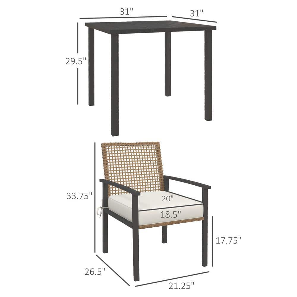 Outsunny Beige Wicker and Metal 4-Person Patio Dining Set