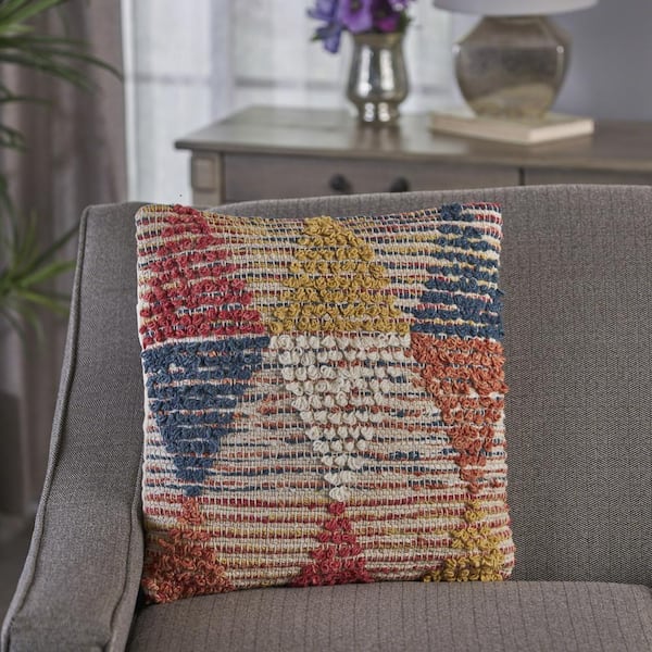 Noble House Cierra Multicolor Geometric Cotton 17 in. x 17 in. Throw Pillow