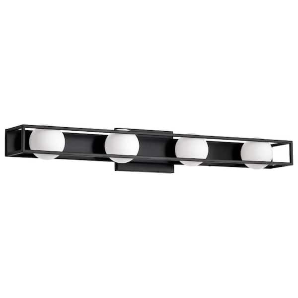SATCO Jenkins 32.5 in. 4-Light Matte Black Integrated LED Vanity Light with Frosted Glass Shade