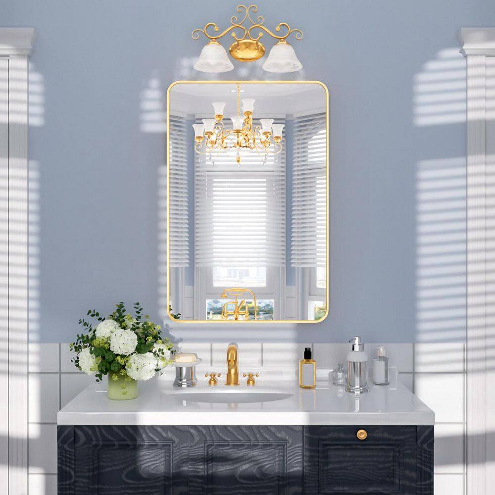 Lira 24 in. W x 36 in. H Tempered Glass Brushed Gold Rectangular Framed Wall Bathroom Vanity Mirror price history on PriceWatchPro