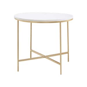 22 in. White and Gold Round Marble Top End Table