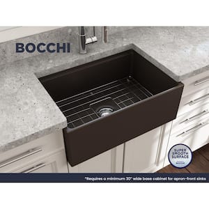 Contempo Workstation 27 in. Farmhouse Apron-Front Single Bowl Matte Brown Fireclay Kitchen Sink with Accessories
