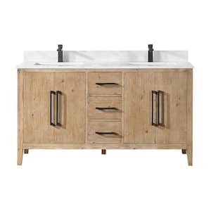 Laurel 60 in. W x 22 in. D x 34 in. H Double Sink Bath Vanity in Weathered Fir with Calacatta White Quartz Top
