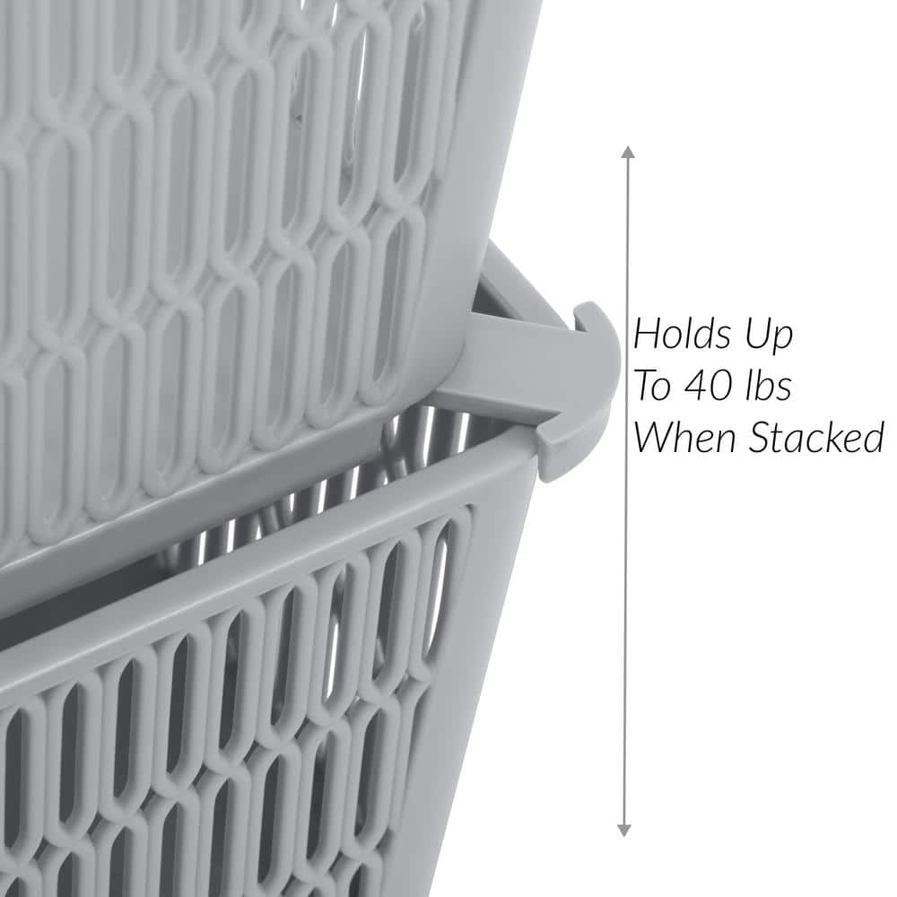Simplify Slide 2 Stack Grey Plastic Storage Tote Baskets, 2-Pack