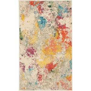 Celestial Ivory/Multicolor doormat 2 ft. x 4 ft. Abstract Art Deco Kitchen Area Rug