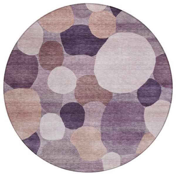 Chantille Machine Washable Indoor/Outdoor Abstract ACN2375 Plum 8 ft. x 8 ft. Round Rug
