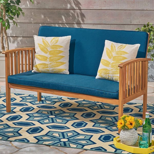 Coporesell 1-Piece Wood Outdoor Couch with Teal Cushions