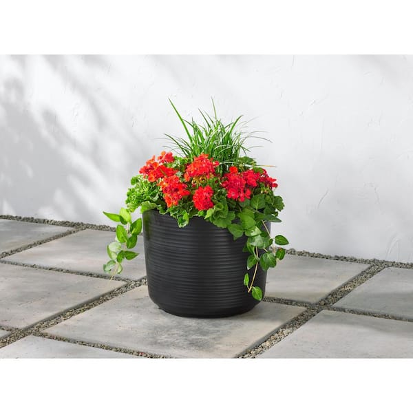 16 in. Avernal Large Black Satin Plastic Planter (16 in. L x 16 in. W x 13.1 in. H)