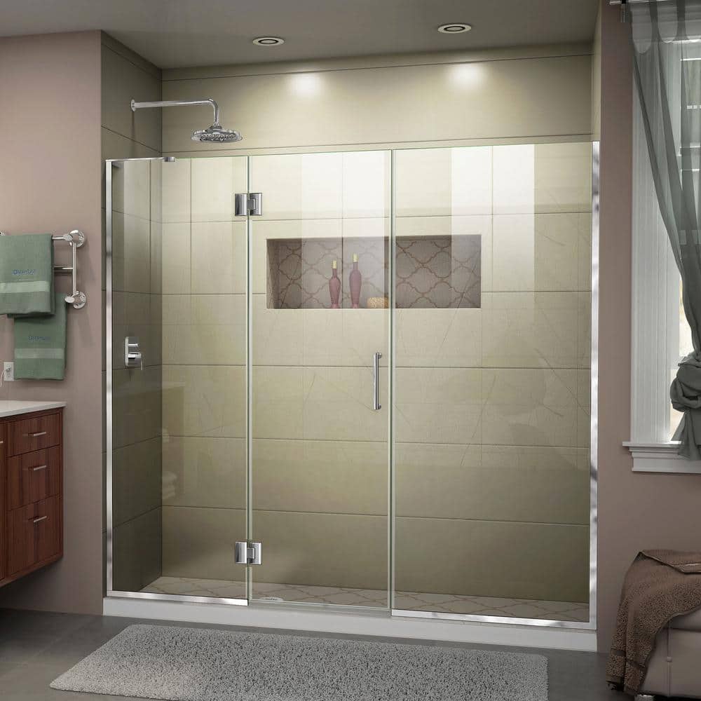 Unidoor-X Frameless Clear Glass Hinged Shower Door with Chrome Hardware