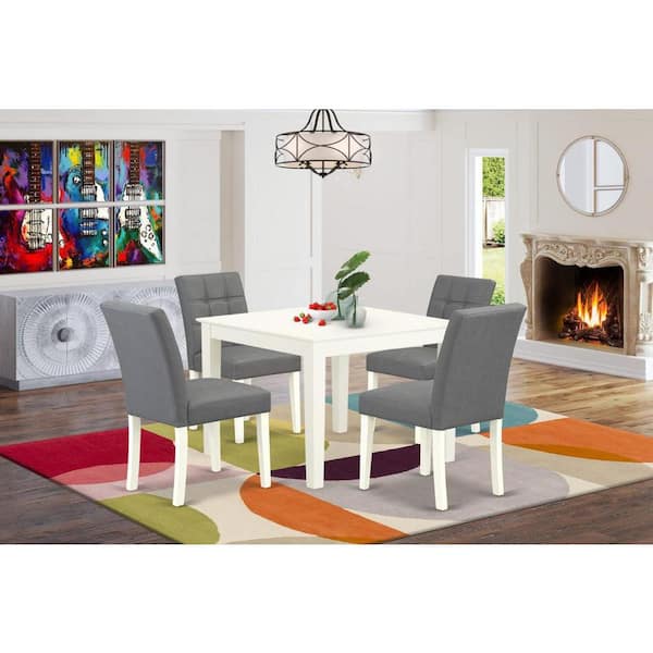 East West Furniture 5-Piece Linen White Finish Solid Wood Top - Square Dining Room Set - Seats 4