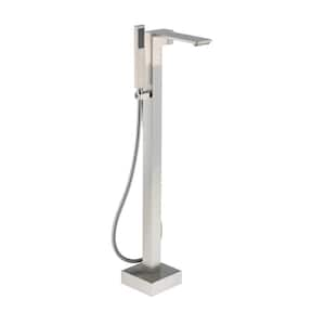 Single-Handle Freestanding Tub Faucet with Hand Shower in Brushed Nickel