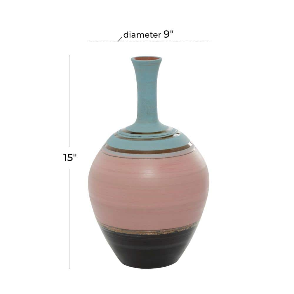 15" Pink and Blue Ceramic Table Bud Vase