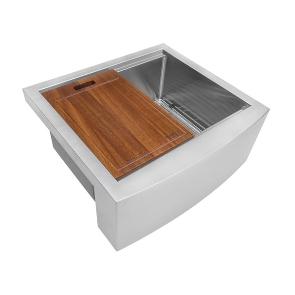Ruvati Verona 24 in. Apron-Front Farmhouse Single Bowl 16-Gauge Stainless Steel Workstation Kitchen Sink