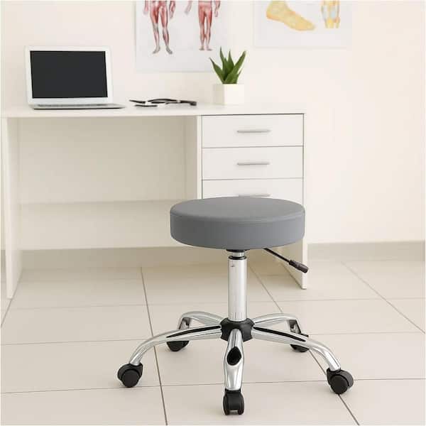 Fea Vinyl Padded Seats Ergonomic Office Stool in Gray, Chrome and Black