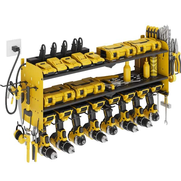 Wall Mount Power Tool Organizer with Charging Station 3-Tier Garage Storage Shelf Yellow